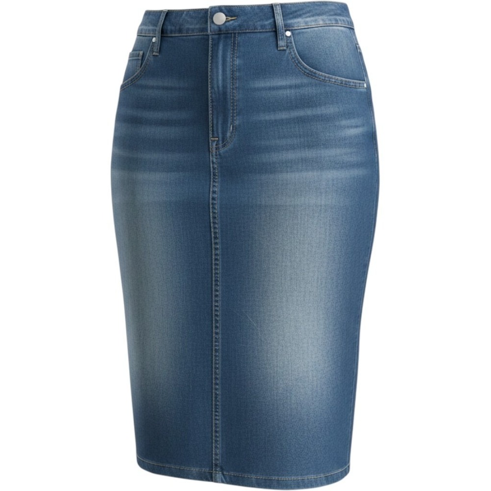 Edited x Hunter McGrady Women's 20W Denim Midi Plus Skirt Blue Medium Wash NEW